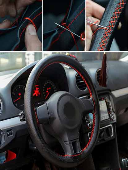 Leather Steering Wheel Cover for Kia Carens